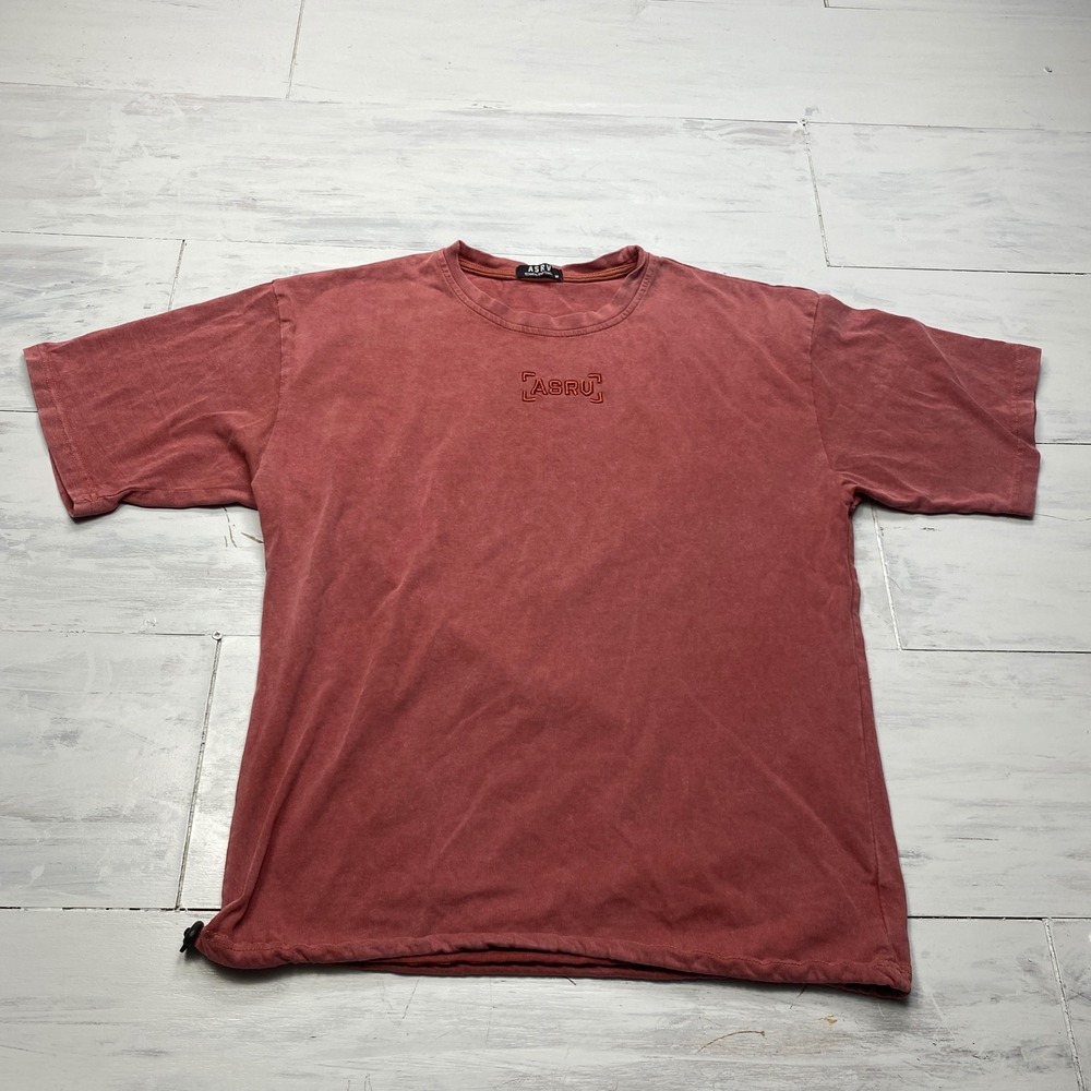 ASRV Technical Sportswear T-Shirt Mens Medium Red Mineral Wash Cinch Hem Tee